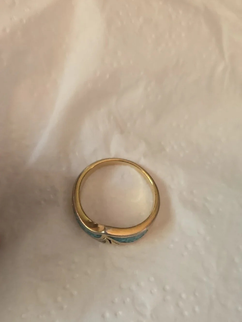 Vintage COP Turquoise Inlay Swirl Band Ring  - Gold Tone, Mens